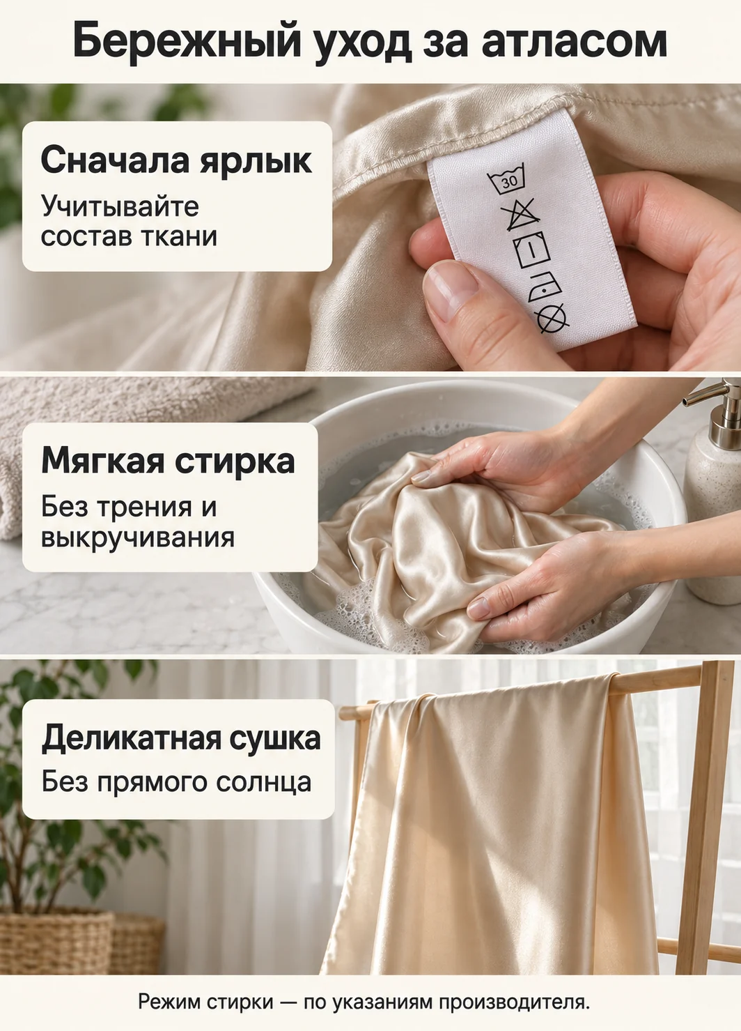 Бережный уход за атласом