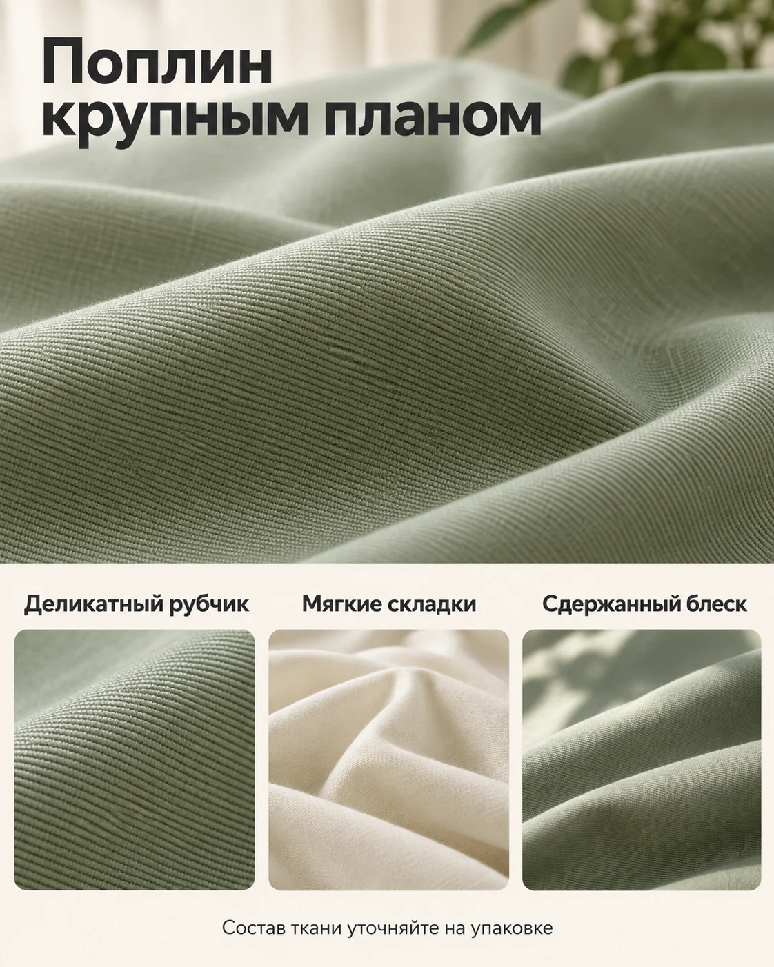 Поплин крупным планом: рубчик, складки и блеск ткани