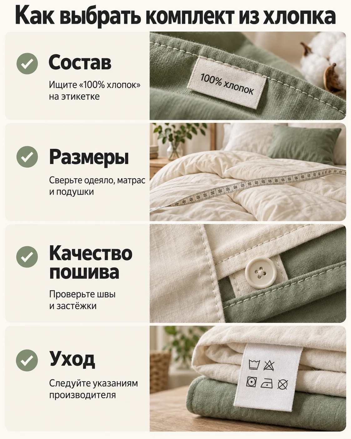 Как выбрать хлопковое постельное бельё: состав, размеры, швы и уход