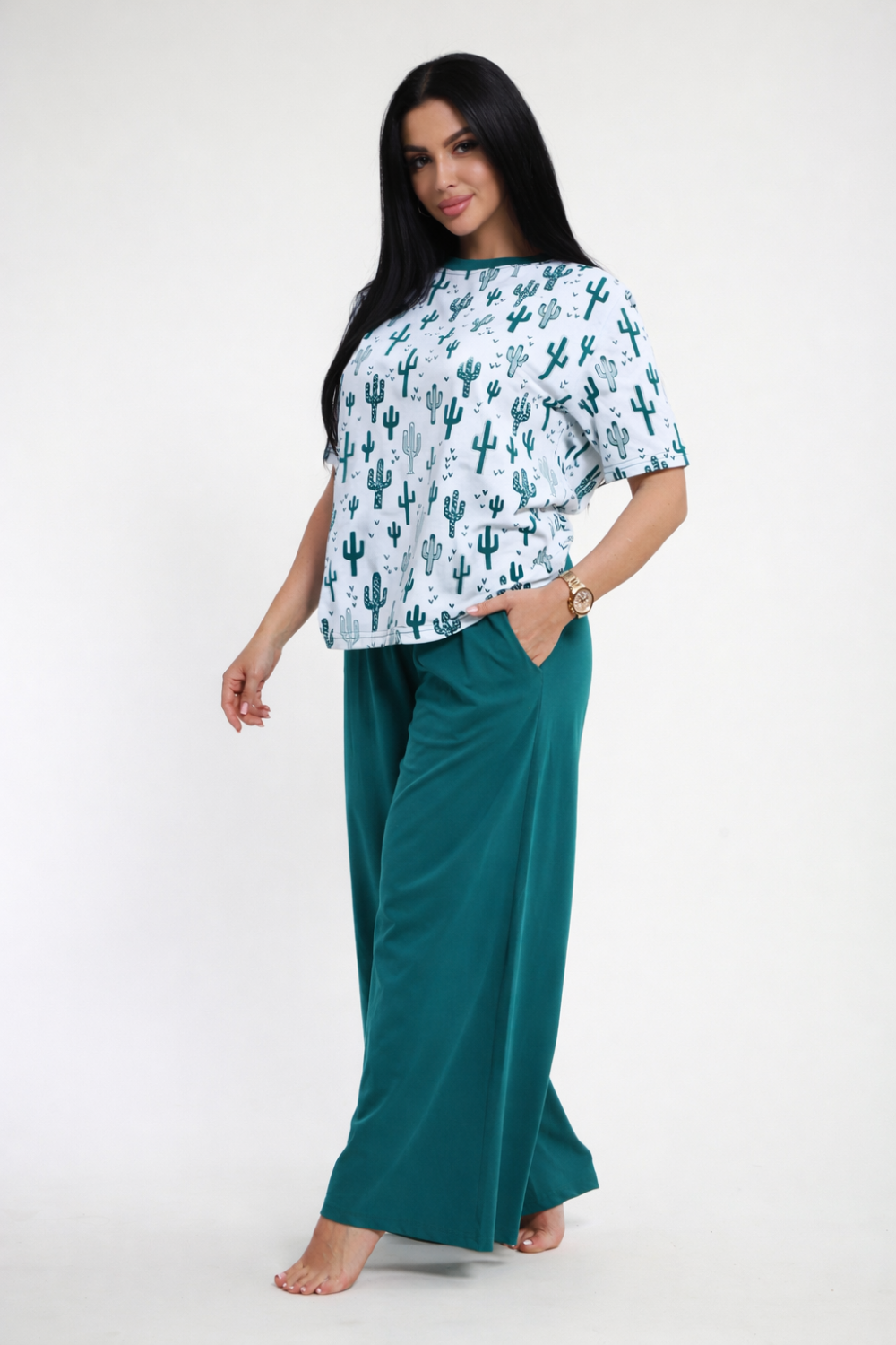 Женский костюм с брюками палаццо Кактус