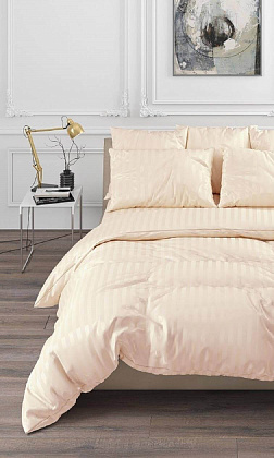 Постельное белье страйп сатин - светло бежевый 2 сп.